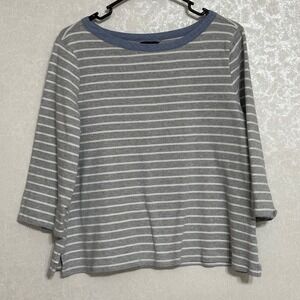 Nautica Gray & White Striped Top Boat Neck‎ 3/4 Sleeve Split Cuff 100% Cotton XL